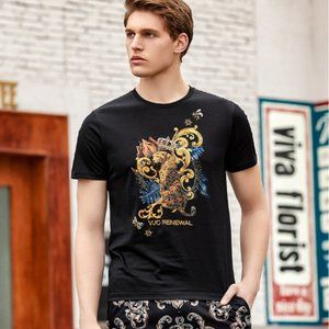 Printed half sleeve round neck slim fit fashion elastic short sleeve T-shirt